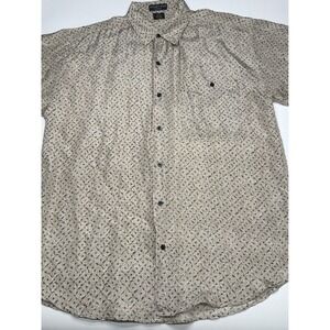 Montage Pure Silk Beige Geometric Print Button Up Short Sleeve Mens Shirt XL